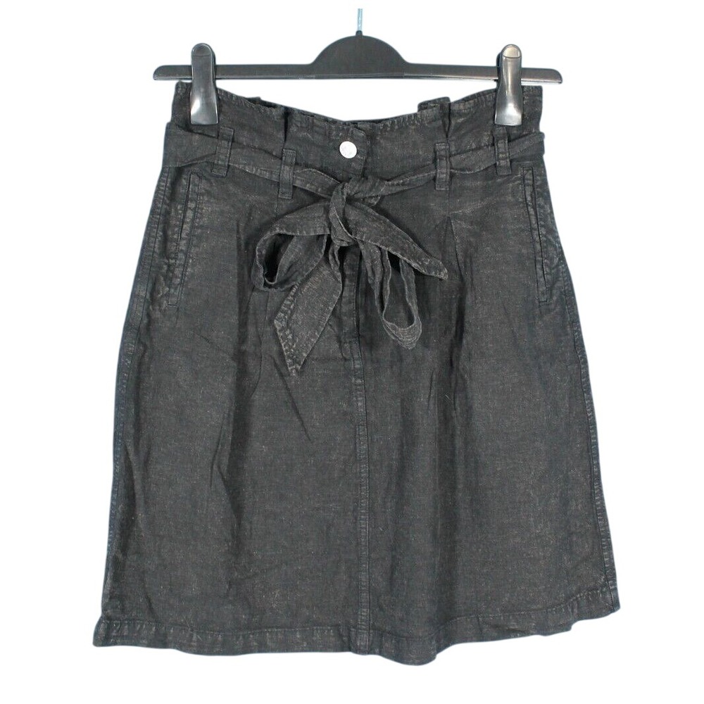 NWT PILCRO Anthropologie VINTAGE BLACK Linen Blend PLEATED Button MINI SKIRT 6